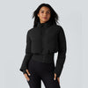 Halara 3-In-1 Stand Collar Casual Cropped Puffer Coat & Thumb Holes Curved Hem Jacket with Pocket